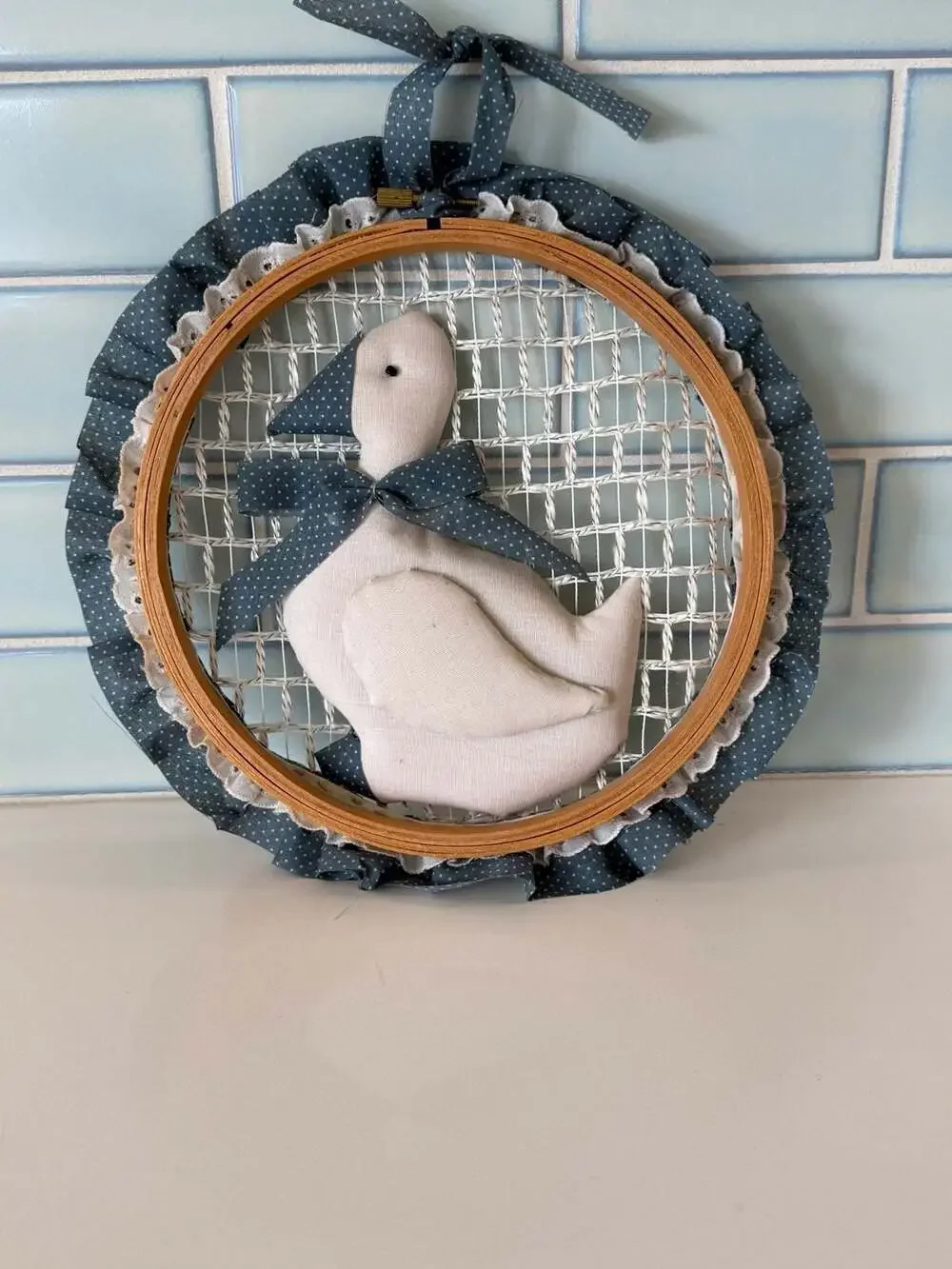 Vintage House of Lloyd Fabric Quilted Goose Wall Art in Embroidery Hoop